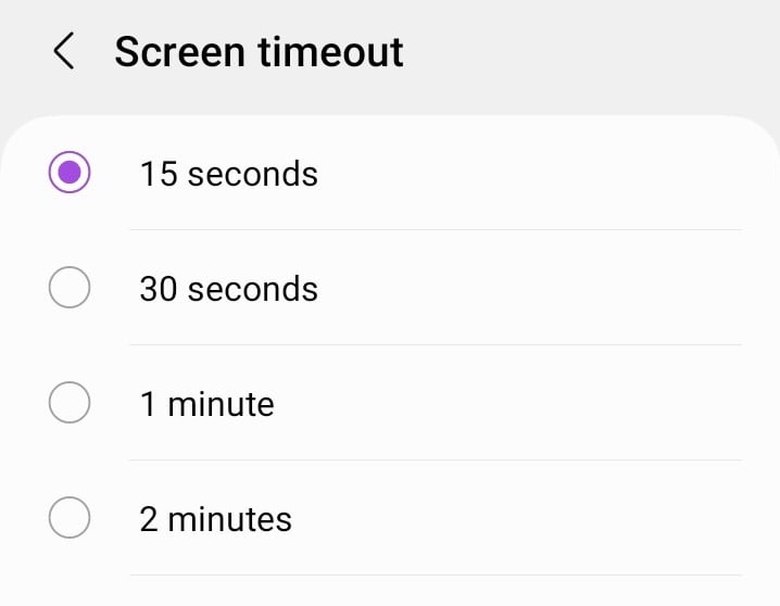 screen timeout