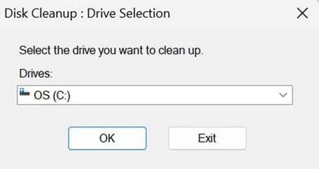 Disk cleanup drive selection to free up space on laptop